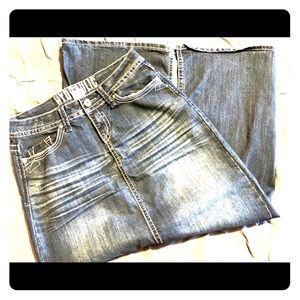 Hydraulic Denim skirt, split in the back to knee.